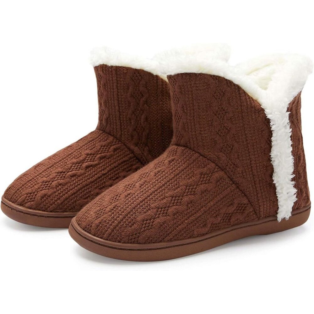 Women's Light Brown Winter Warm Fluffy Fur Lined Plush Bootie Slippers Shoes